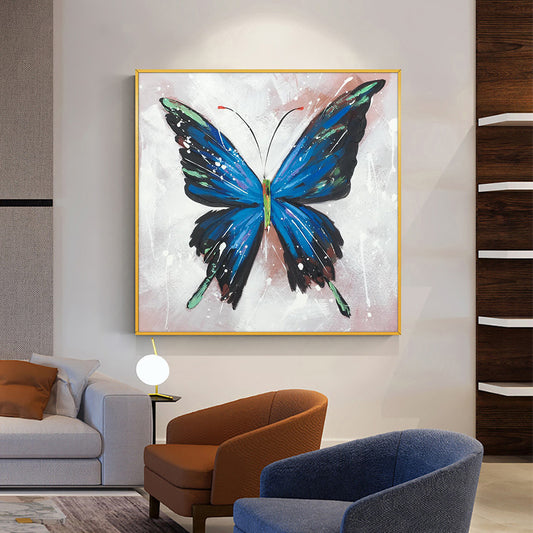 Abstract Handmade Blue Butterfly Oil Painting On Canvas Hand Painted Paintings Abstract Wall Art,31inx31in,No Frame