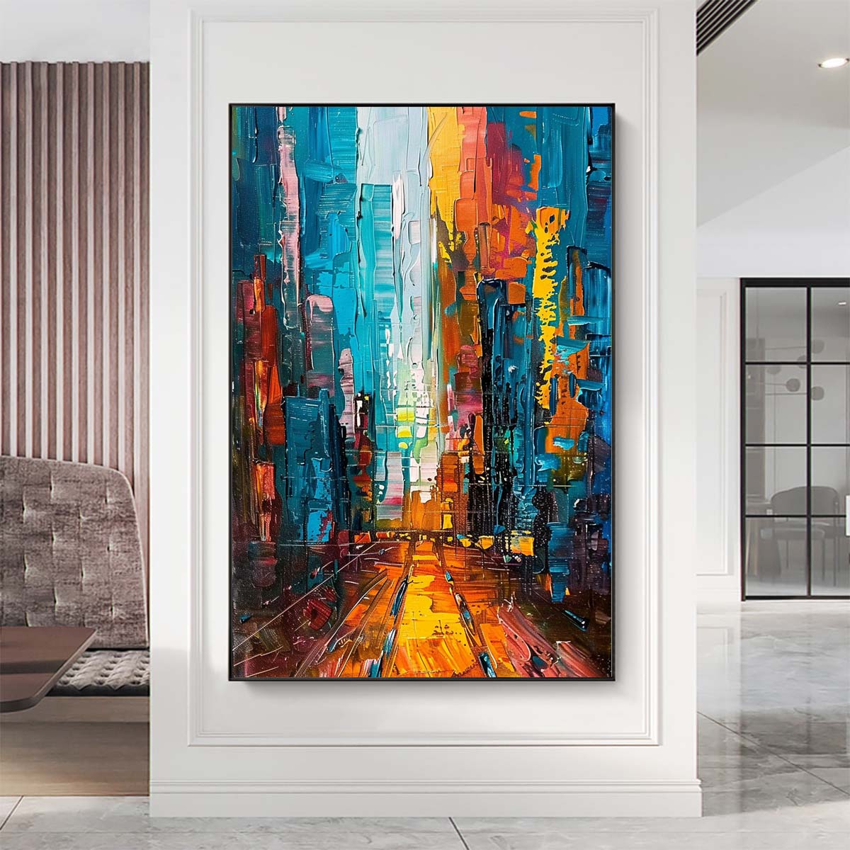 Original creation City Hand painted Oil Painting Canvas Wall Art For Home Living Room Unframed/Rolled #008