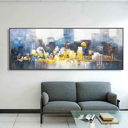 Hand painted Canvas Surface Modern Large Size Manhattan Abstract artist Residence Decoration Hanging Painting Urban Architecture,27inx54in,No Frame