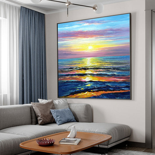 Gold Sunrise Seascape Oil Painting Morden Hand Painted Wall Art Poster Handmade Canvas Art Oil Painting