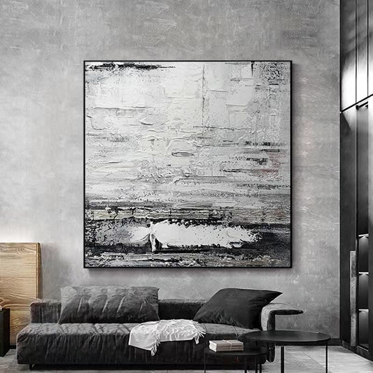 Hand painted Oil Painting Abstract Industrial Painting Vertical Thick Oil Mural Large Decorative Painting Black,31inx31in,No Frame
