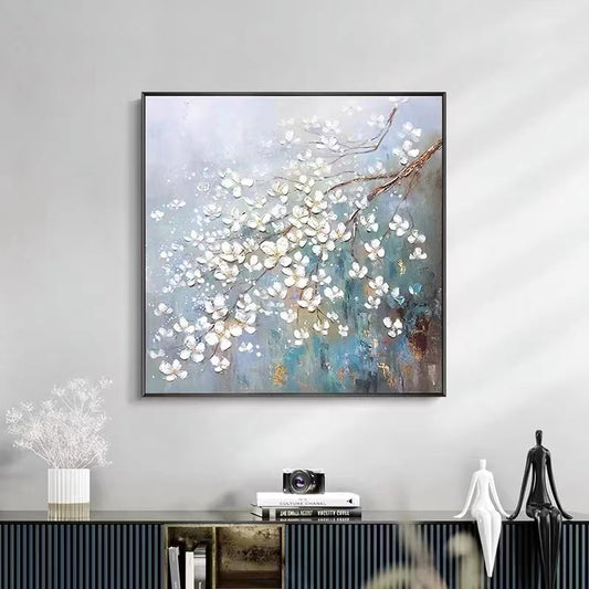 Original Pure Hand painted Oil Painting Plum Living Room Sofa Background Wall Decorative Painting Plant Flower,31inx31in,No Frame