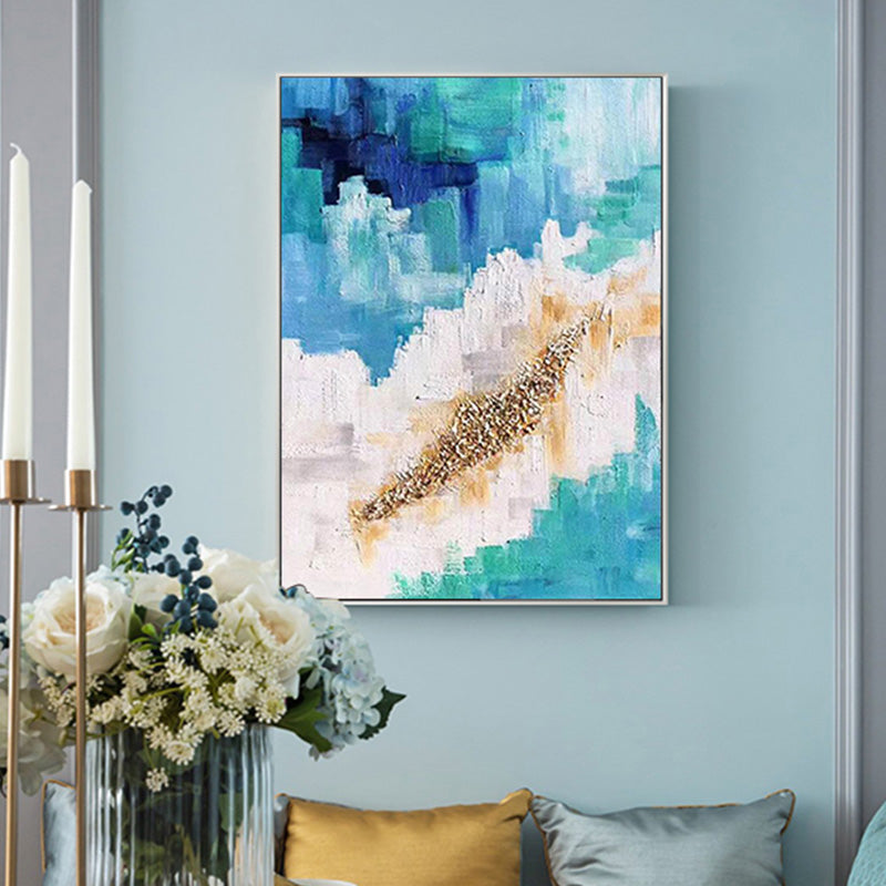 Gold Foil Abstract Oil Painting On Canvas Handmade Acrylic Artwork Canvas Modern Office Decor ,31inx47in,No Frame
