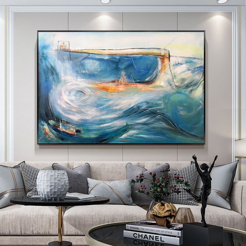 Abstract Hand painted Oil Painting Sea View Decorative Painting Living Room Bedroom Wall Hanging Painting Large,31inx47in,No Frame