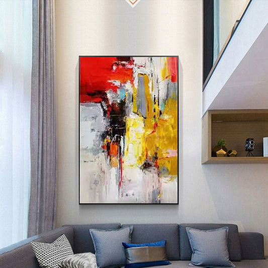 Abstract Oil Painting Handmade Gold Foil Golden Red Mural Art Cuadros Canvas Painting Large Sofa Decoration,31inx47in,No Frame