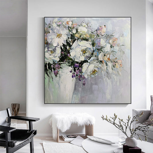Modern Home Decor Wall Art Pictures Thick Texture White Flower Oil Painting On Canvas Hand Painted