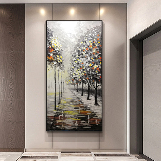 Abstract Forest Landscape Knife Painting Three dimensional Decorative Painting Modern Wall Art Simple Hand Painted Oil,27inx54in,No Frame