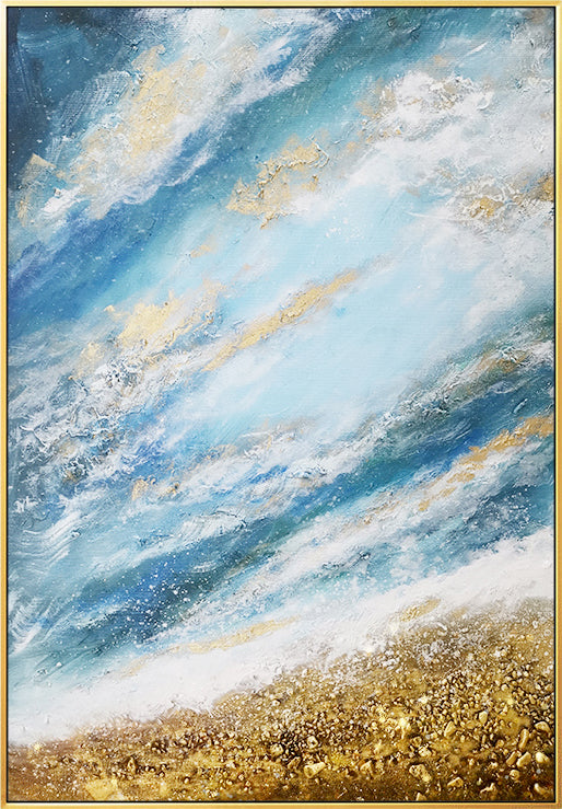 Hand painted Thick Oil Paintings Gold Art On Canvas Unframed Wall Decor For Christmas Gift,31inx47in,No Frame