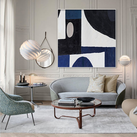 Hand painted Oil Painting Abstract Geometric Color Block Blue Canvas Painting Home Decoration Art Oil Painting,31inx31in,No Frame