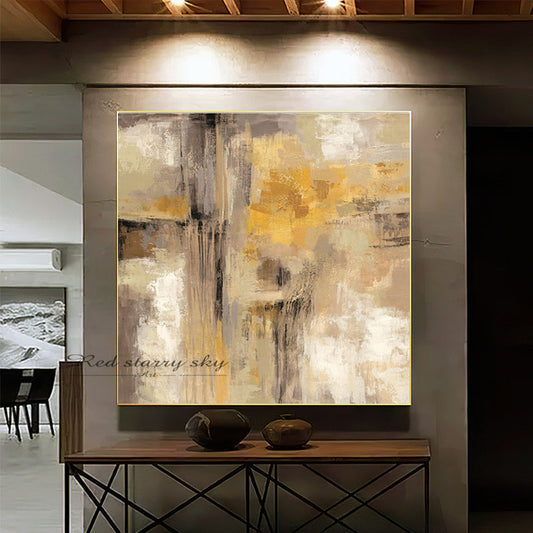 #800Handmade Abstract Golden Simple Pretty Canvas Oil Painting Wall Art Picture For Living Room Aisle Modern,31inx47in,No Frame