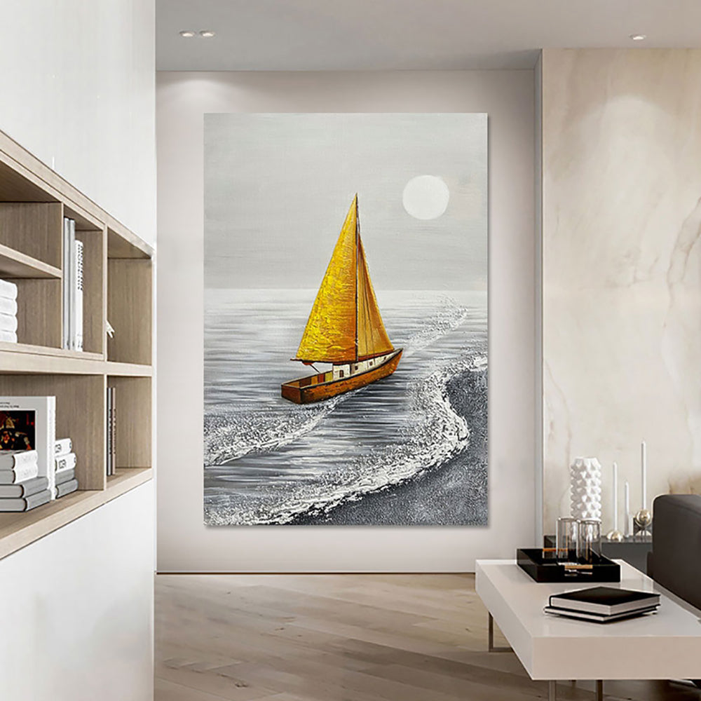 Large Sailboat Paintings Wall Decor Modern Canvas Painting 3D Handmade Decorative Paintings For Living Room Office,31inx47in,No Frame