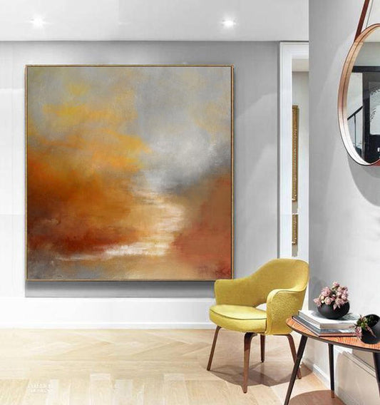 Sky Abstract Painting On Canvas Orange Painting Brown Abstract Painting Sunrise Landscape Painting Wall Art Office 31in,No Frame