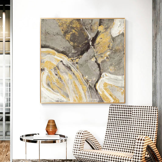 Gold Foil Art Abstract Hand Painted Oil Painting Living Room Sofa BackGround Wall Decoration Painting,31inx31in,No Frame