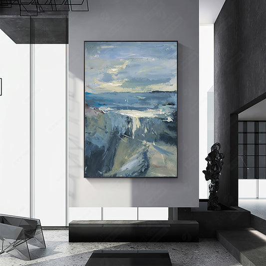 Abstract Handmade Thick Texture Oil Painting Mountain Rive Oil Painting Canvas Wall Art Living Room Office,31inx47in,No Frame