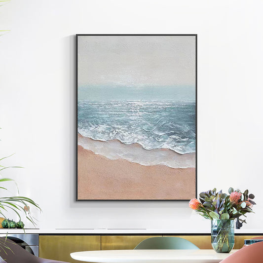 Hand painted Oil Painting Nordic Canvas Wall Art Handmade Beach Seascape Abstract Heavy Oil Painting Wall Art For Home Living Room,31inx47in,No Frame