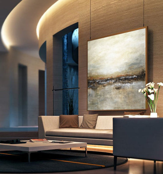 Large Original Abstract Landscape Painting Tan Brown Olive Modern Abstract Art Oil Painting Wall Art Large Artwork Home Decor31in,No Frame