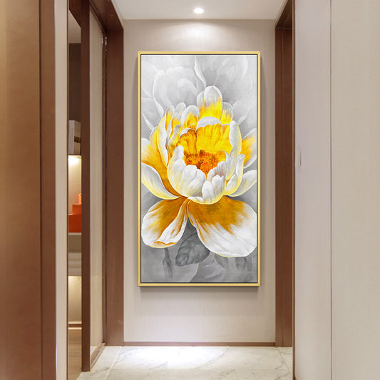 Handmade Landscape Yellow Flowers Peony Texture Oil Painting On Canvas Entrance Home Decor Wall Art Vertical,27inx54in,No Frame