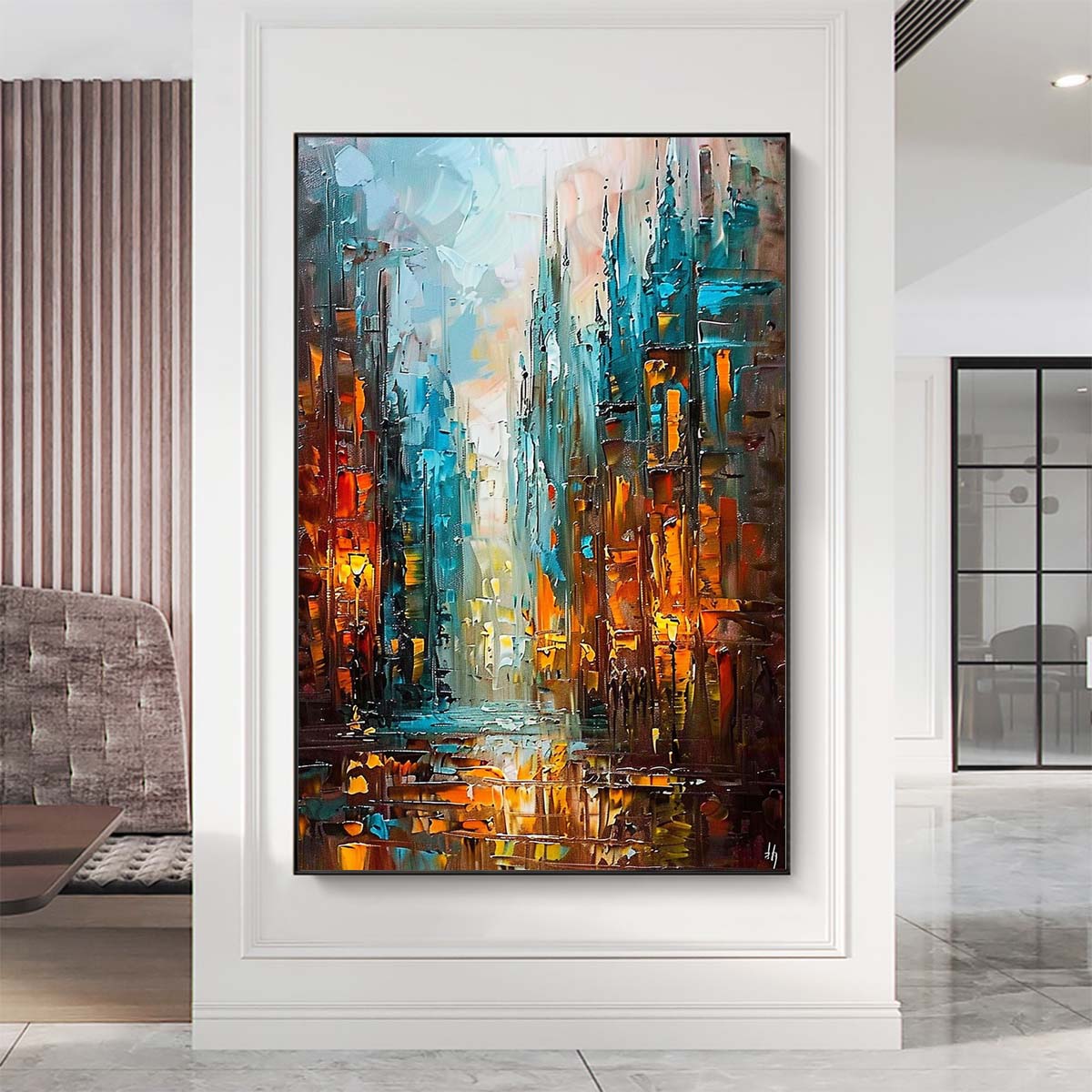 Original creation City Hand painted Oil Painting Canvas Wall Art For Home Living Room Unframed/Rolled #017