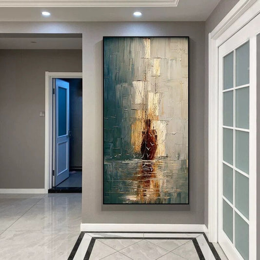 Hand painted Oil Painting Abstract Decorative Painting Vertical Plate Plain Sailing Hanging Painting Wall Art,27inx54in,No Frame