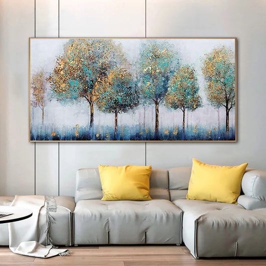 Large Handmade Abstract Landscape Oil Painting For Home Decor Hand Painted Wall Art Lucky Tree Canvas,27inx54in,No Frame