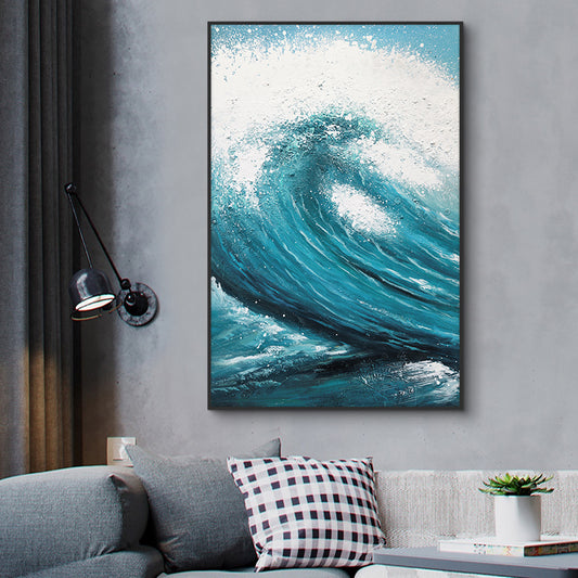 Abstract Blue Sea Hand Painted Oil Paintings Modern Landscape On Canvas Wall Art Pictures  For Living Room,31inx47in,No Frame