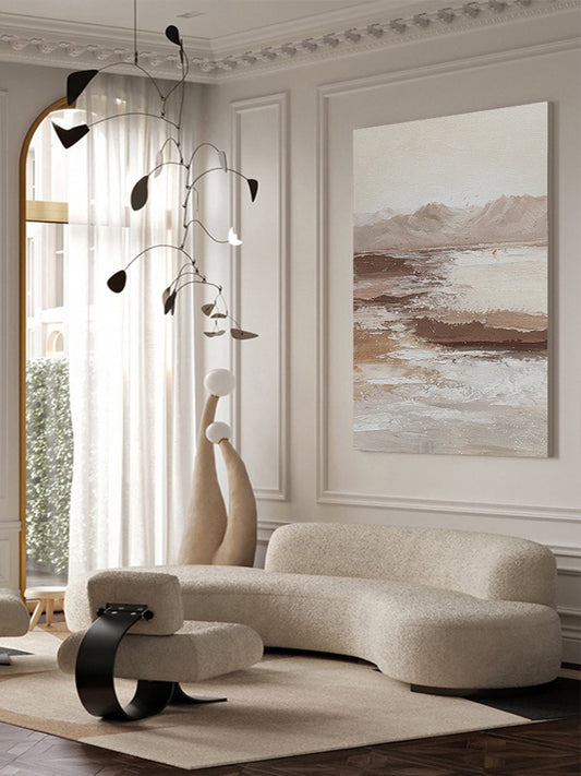 #1040Hand painted Coffee Abstract Landscape Mountain Oil Painting Wall Art On Canvas Texture Picture Living Room,31inx47in,No Frame