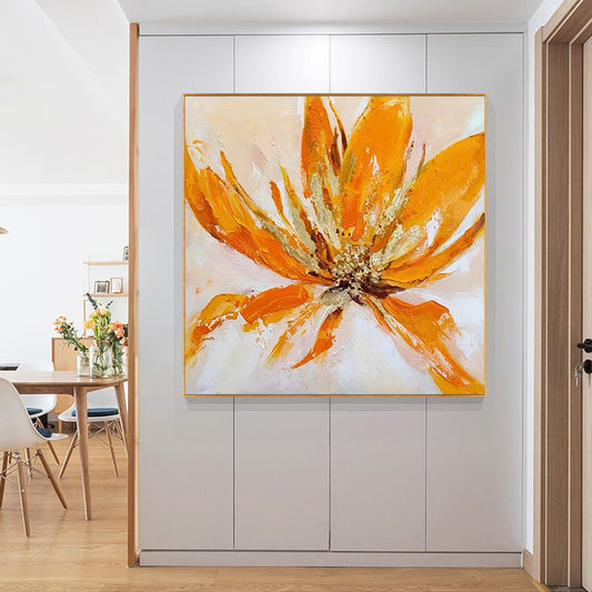 Light Luxury Style American Restaurant Decoration Painting Modern Minimalist Square Abstract Flower Living Room Hand Painting,31inx31in,No Frame