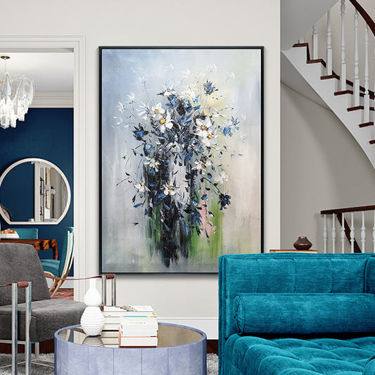 Handmade Oil Painting On Canvas Wall Decor Abstract Flower For Living Room Hand Painted Home Mura,31inx47in,No Frame