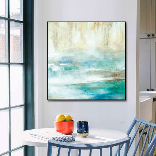 Hand painted Oil Painting Abstract Lake Landscape Wall Art Handmade Oil Painting Canvas Art for Living room,31inx31in,No Frame