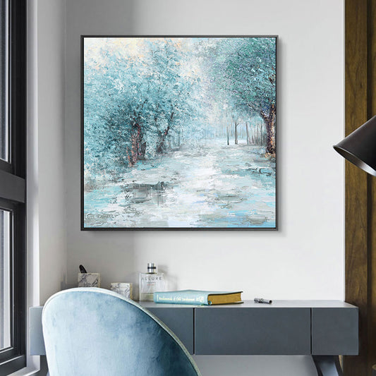 #220 Handpainted by Artist Canvas Painting Wall Art Blue Snow Tree Abstract Landsacpe Oil Painting For
