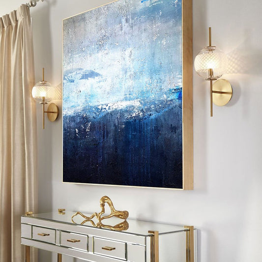 LargeAbstractPaintingWhiteBlueBlackArtworkContemporaryOilPaintingWallDecorAbstractHandPaintedDesign 31in,No Frame