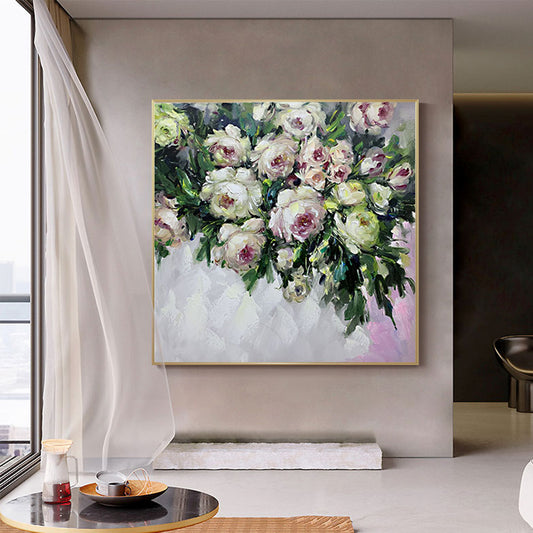 Abstract Wall Art Flower Oil Painting Hand Painted Rose Painting On Canvas For Wedding Decoration,31inx31in,No Frame