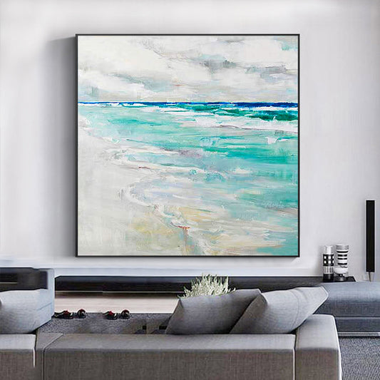 Hand painted Oil Painting Ocean Wave Background Wall Decoration Painting Modern Living Room Dining Room Abstract,31inx31in,No Frame
