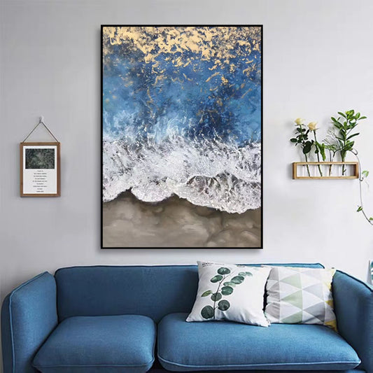 Hand painted Hotel Decorative Modern Wall Acrylic Art Canvas Picture Seascape Artwork Sea Wave Abstract Oil,31inx47in,No Frame