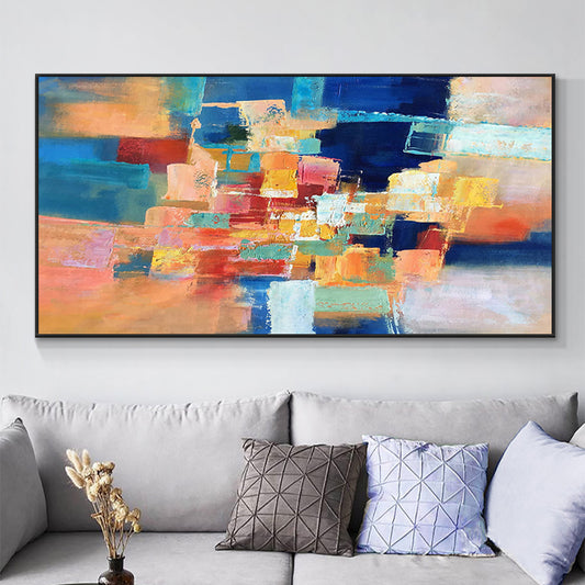 Hand Painted Colorful Oil Painting On Canvas Unframed Modern Decorative Abstract Wall Art Painting,27inx54in,No Frame