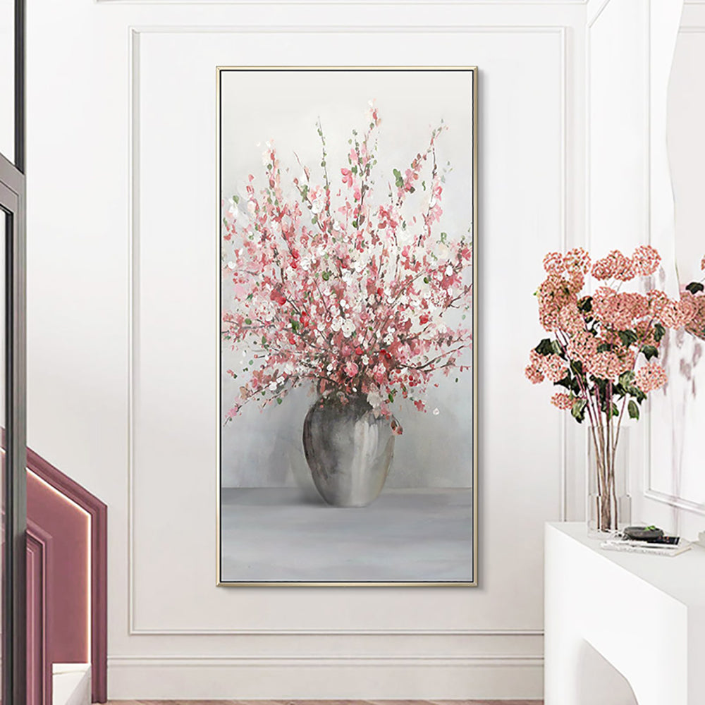 Japanese Room Decorative Paintings Hand Painted 3D Abstract Flower Oil Painting Simple Vertical Oil Painting Bedroom,27inx54in,No Frame