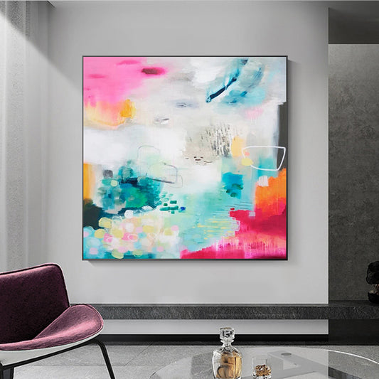 Abstract Oil Painting Hand painted Oil Painting Abstract Yellow Canvas Oil Ppainting Modern Home Decoration Art Oil Painting,31inx31in,No Frame