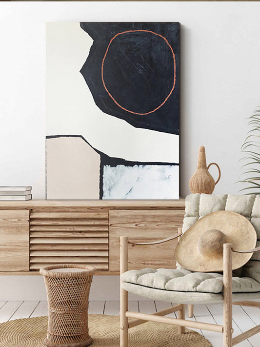 #1080Hand Painted Abstract Oil Painting Black And White Modern Wall Art On Canvas Living Room Hotel,31inx47in,No Frame