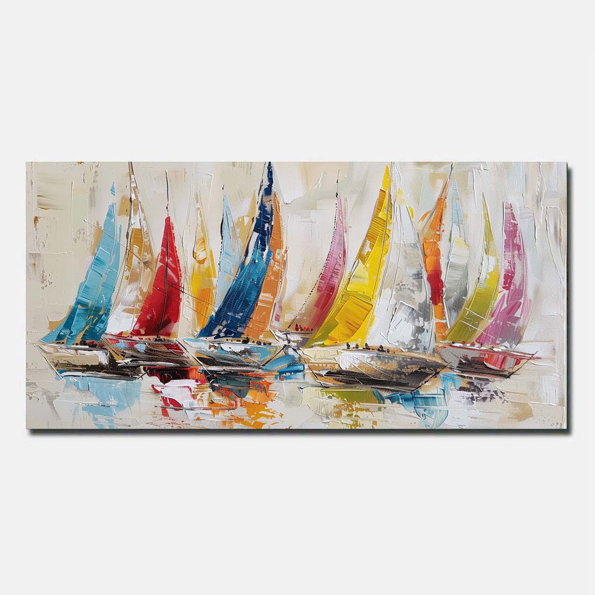 Yellow Hand Painted Oil Painting On Canvas Abstract Wall Art Sailing boat Unframed/Rolled