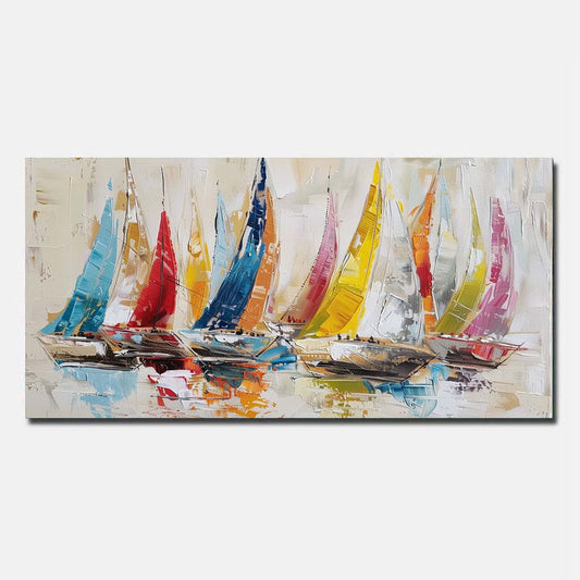 Yellow Hand Painted Oil Painting On Canvas Abstract Wall Art Sailing boat Unframed/Rolled