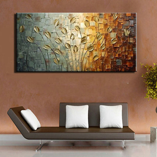 Modern Abstract Flower Leaf Wall Art Oil Painting Canvas Home Decoration Painting Abstract Hand Painting Wall,27inx54in,No Frame