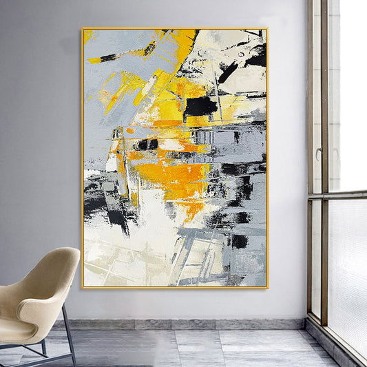 #750Abstract Oil Painting Handmade Yellow Modern Mural Art for Home Cuadros Canvas Painting Large Sofa Decoration,31inx47in,No Frame