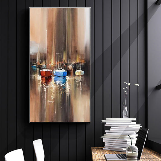 Sailing Boat On The Sea Handpainted Wall Art Home Decor Picture Modern Oil Painting On Canvas ,27inx54in,No Frame