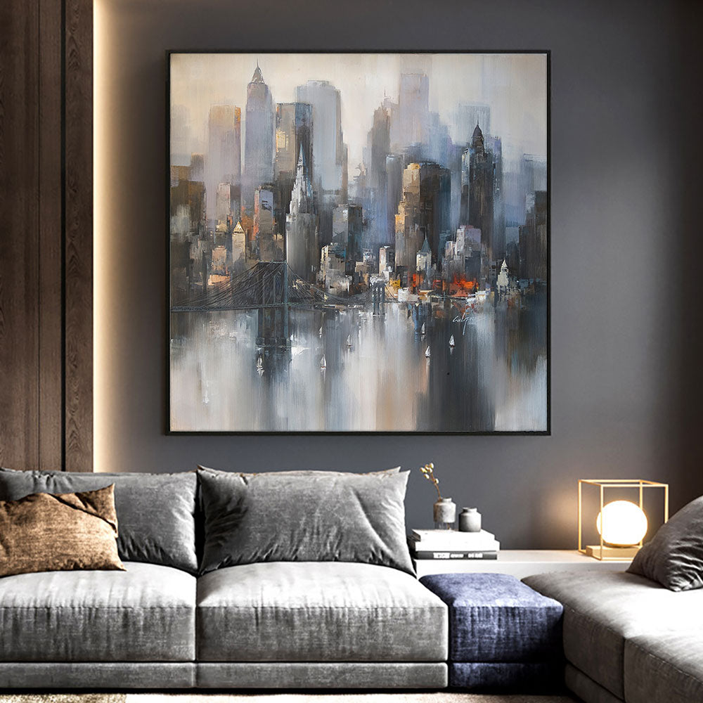 Abstract Building Painting Hand Painted Oil Painting On Canvas Modern Wall Art Paintings Poster Wall,31inx31in,No Frame