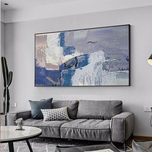 Customizable abstract hand painted landscape mural large decorative living room mural blue ocean,27inx54in,No Frame