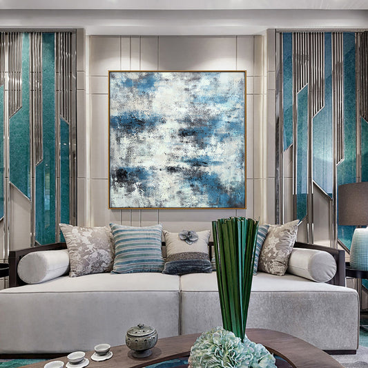 Hand Painted Blue Abstract Landscape Oil Painting On Canvas Wall Art Modern Wall Art,31inx31in,No Frame