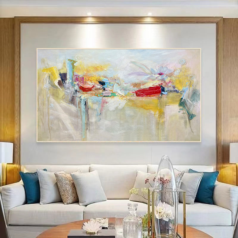 Pure Hand painted Abstract Oil Painting Background Wall Decoration Hanging Painting Bedroom Head of the Bed,27inx54in,No Frame