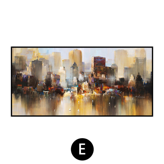 Wall Art Cityscape Oil Painting Hand Painted Decorative Modern Abstract Urban Colorful Handmade Painting For Living Room,31inx31in,No Frame