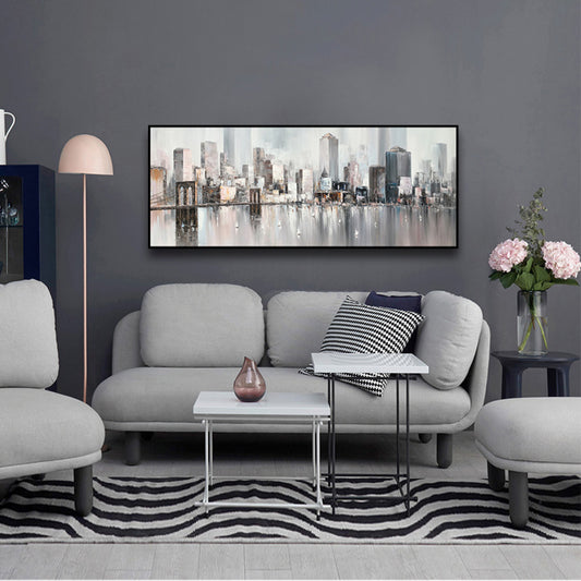 Handmade Urban Architecture Landscape Oil Painting City Building On Canvas Living Room Sofa Home Decor Wall,27inx54in,No Frame