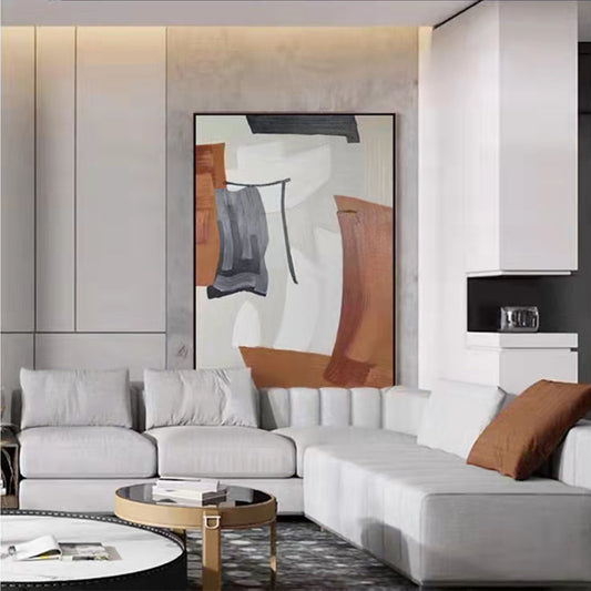 July Handpainted Oil painting Orange Abstract Modern Simple Living Room Decorative Painting Vertical Floor Large,31inx47in,No Frame